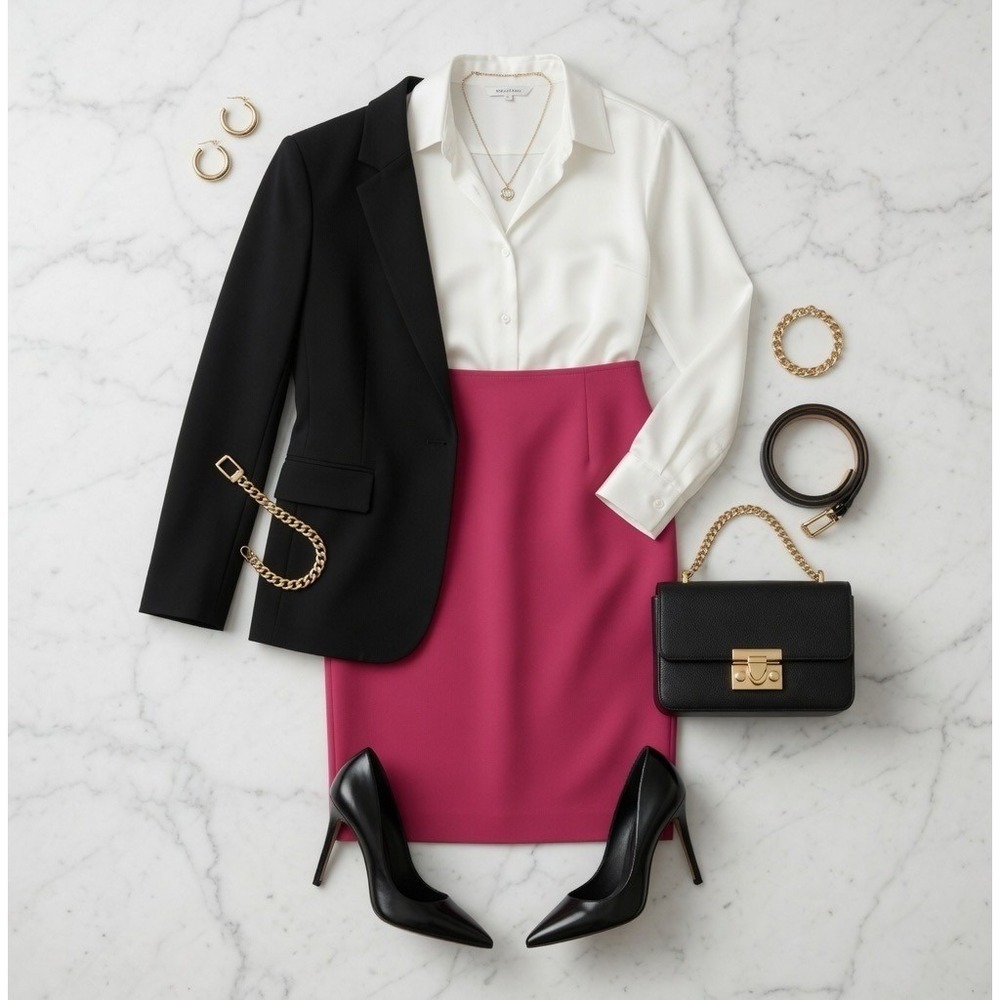 St John Magenta Pink Pencil Skirt Knee Length Classy Designer Career Wear